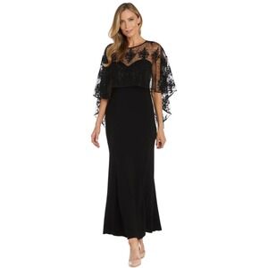 RM Richards Black Lace Capelet Beaded Gown Formal Evening Dress Size 8